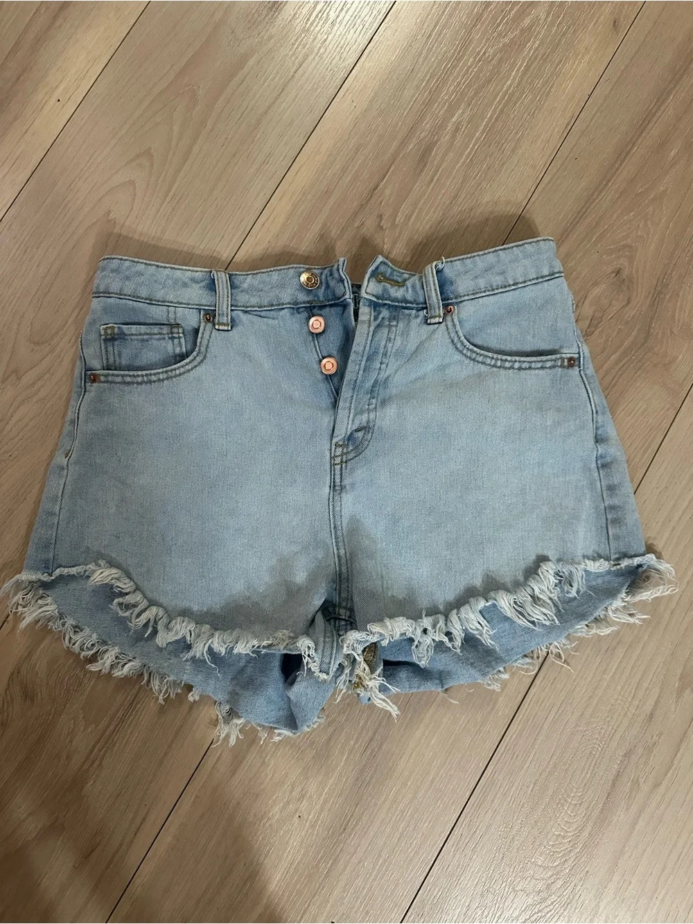wild fable Light Wash High-Rise Frayed Denim Shorts